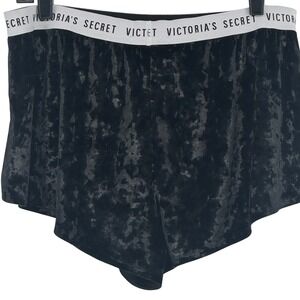 Victoria's Secret Black Crushed Velvet Logo Waistband Pajama Shorts Womens Large